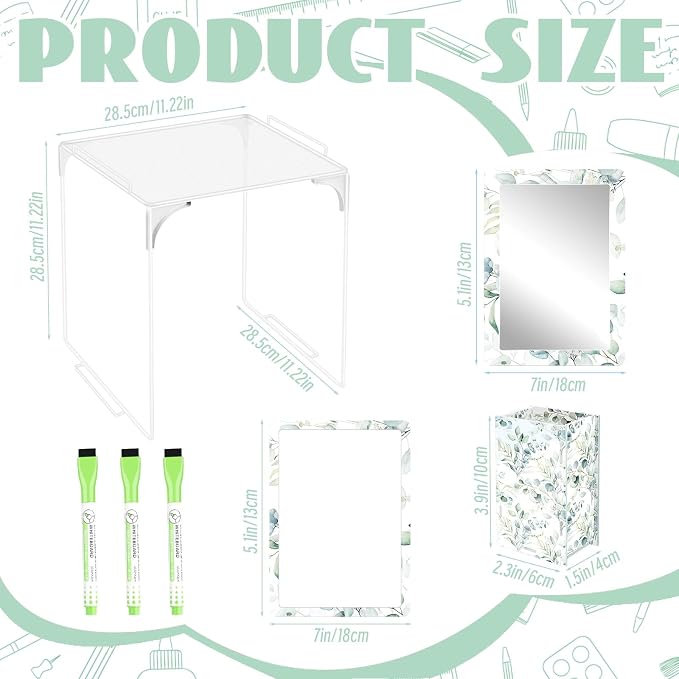 Denylo pro Magnetic Locker Accessories Kit Green Leaves Back to School Essentials Locker Organizer Supplies Include Mirror Whiteboard Pen Shelf Pencil Case Magnet Back to School Essentials