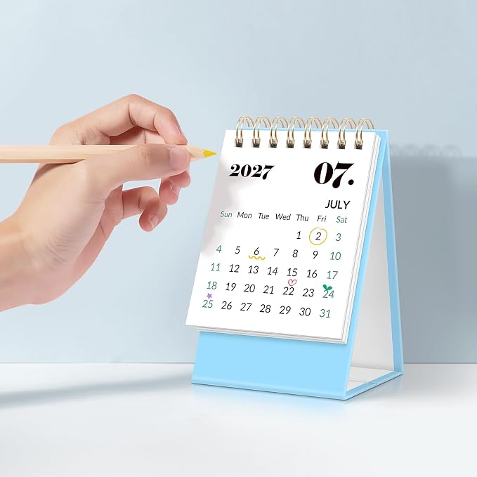 KONVINIT Small Desk Calendar 2026-2027, Blue 2026 Desk Calendar - Runs From July 2026 Until December 2027, 18 Months Mini Desktop Calendar 2026 for School, Home & Office Supplies