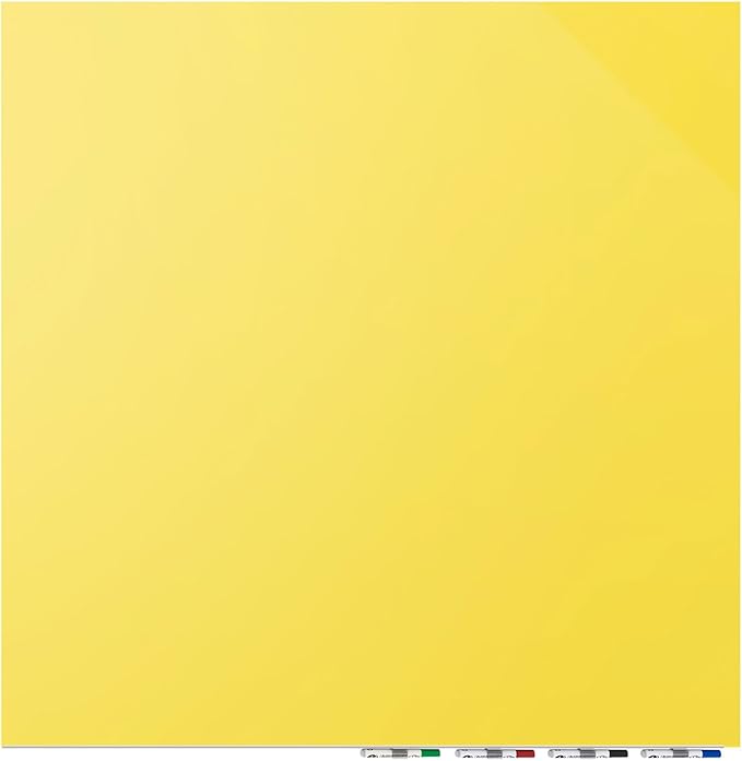 Aria 4'H x 4'W Low Profile 1/4" Glass Whiteboard Yellow - 4 Markers and Eraser