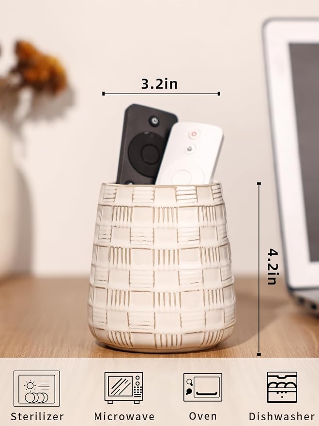 GDCZ Ceramic Remote Control Holder, Remote Caddy Organizer Storage, Remote Organizer for Table, TV Remote Holder, Makeup Brush Pen Holder, Space Save for Office Desk (White)