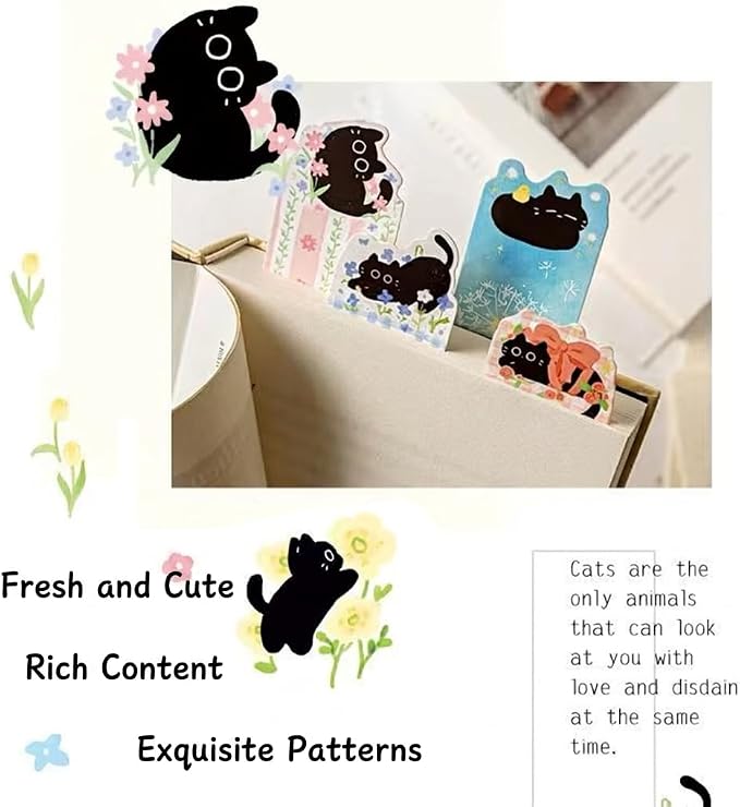 20 Pcs Cute Black Cat Bookmarks, Lovely Page Markers for Book Lovers, Teachers, Ideal Birthday Gifts