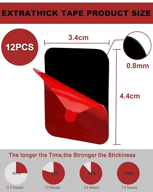 VHB Double-Sided Adhesive Pads (12 Pack) - 34x44mm 5930 Extra Strong Mounting Tape, 0.8mm Thick Heavy Duty Double Sided Tapes, Waterproof Temperature Resistant Adhesive Pads for Car Home Office