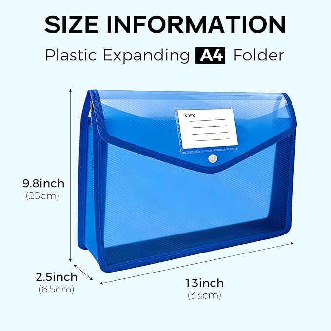 Plastic Expanding File Folder, Folders for Documents, Transparent Envelopes with Elastic Closure, File Folder Organizer Holder, Large Capacity, Fit Letter/A4 Size (Orange-1Pcs)