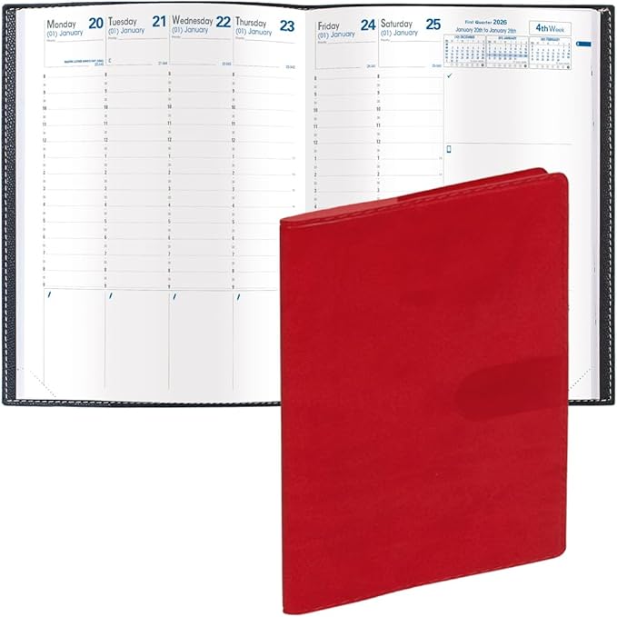 Quo Vadis 2026 Trinote - Weekly Planner - 13 Months, Dec. to Dec. - 7 x 9 3/8" - Smooth Faux Suede Texas Red Cover - Productivity Appointment Planner
