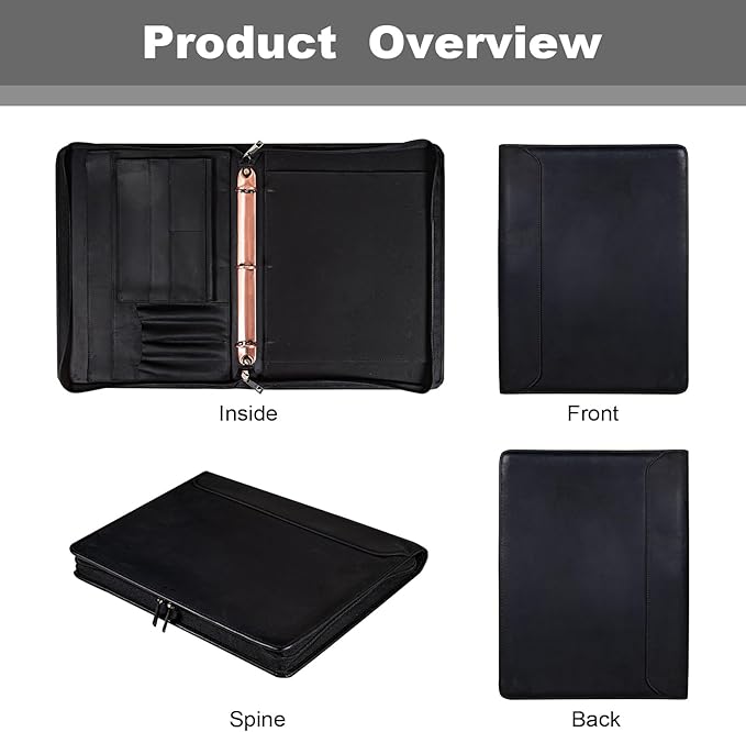 AZXCG Genuine Leather Portfolio Binder for Men& Women,Padfolio Organizer with Zipper,Padfolio Folder for iPad Pro 12.9/ Letter Size Notepad,Business Executive Gift for Men,Gift for Valentine's Day