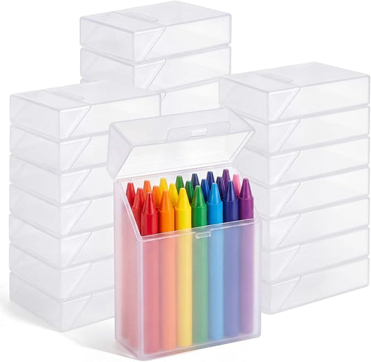 Clabby 36 Pcs Plastic Crayon Organizer Case for 24 Count Crayons Kids Art Supply Storage Box with Lid, Portable Holder for Classroom Home Travel, Fits Standard 24-Pack Crayon (Clear)