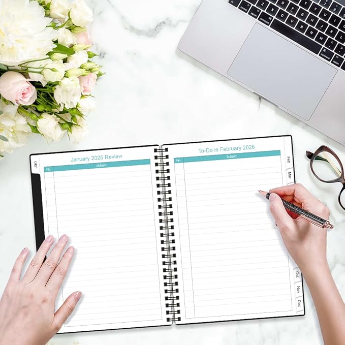 2026-2027 Monthly Planner - January 2026 - June 2027, Two Pages Per Month, 18 Monthly Calendar/Planner with Tabs, Inner Pocket, 6.4" x 8.5", Black