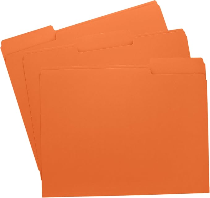 Orange File Folders, 1/3-Cut Tabs, Letter Size, 12-Pack – Durable Office Filing Folders for Documents, Papers, and Organization