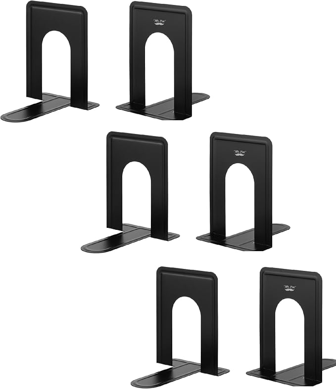 Mr. Pen- Book Ends, Black, 6 Pack, Heavy Duty Metal Bookends for Shelves, Book Holders for Shelves, Metal Bookends