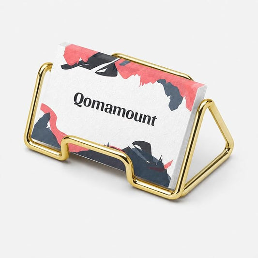Business Card Holder,Minimalist Geometric Metal Card Display Stand,Vertical Desktop Name Card Organizer,Small Phone Stand & Photo Holder for Office,Wedding,Reception,Exhibition(Brushed Gold)