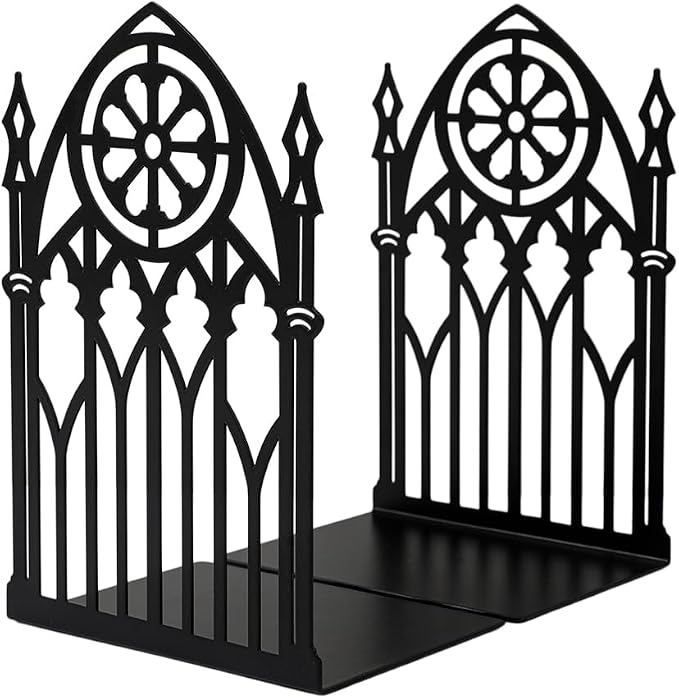 Book Ends, Bookends, Book Ends for Shelves, 2Pair Non Skid Metal Book Divider Decorative Holder, Abstract Art Desgin Book Stopper Supports for Office, Home (Gothic Gate A)