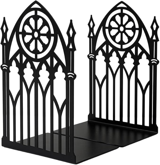 Book Ends, Bookends, Book Ends for Shelves, 2Pair Non Skid Metal Book Divider Decorative Holder, Abstract Art Desgin Book Stopper Supports for Office, Home (Gothic Gate A)