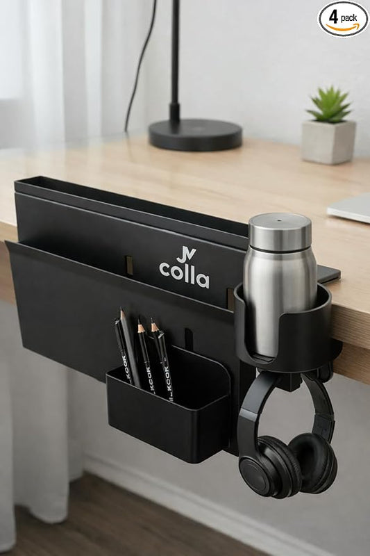 Desk Side Storage Organizer Clamp On – Side Desk Organizer Kit with Cup Holder, Magnetic Cable Organizer & Accessory Magnet, Hanging Desk Organizer for Home Office & Standing Desk