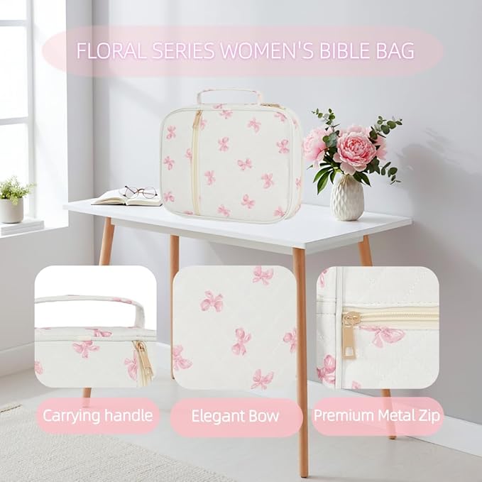 Bible Cover Case for Women Large Bible Cover Bag Bible Study Supplies Accessories Handle Quilted Bible Carrying Case for Girls Christian Gifts for Women