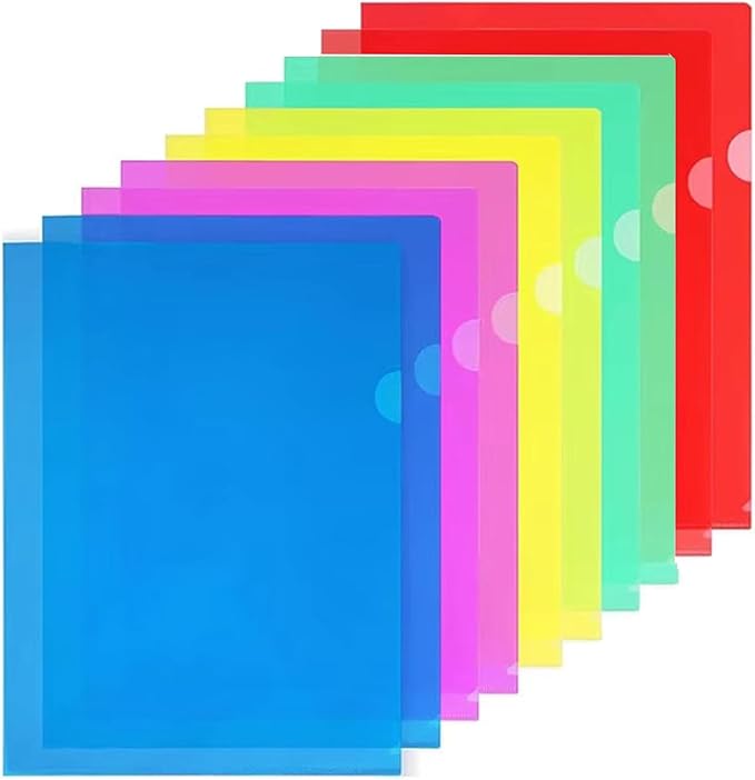 25 Pack L-Type Clear Plastic Folder A4 Letter Size Plastic Document Folder Project Pockets for School Office, 5 Colors