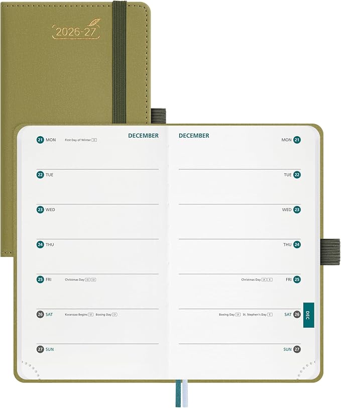 BEZEND 2026-2027 Pocket Planner, 18 Month Weekly & Monthly (3.5"x 6") 2-Column Dual Schedule Academic Agenda (Jul 26-Dec 27) for Students, Work, Home or 2 Person, PU Leather Hardcover - Mustard