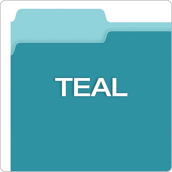 Pendaflex Colored File Folders, 100 Pack, Letter Size (8.5" x 11"), Durable Teal Folders, 3 Tabs for Easy Labeling, Colorful School, Office & Home Document Organization