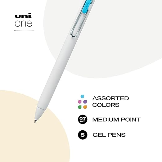 uniball one Retractable Gel Pens, Medium Point (0.7mm), Black and Blue Ink, 5 Pack