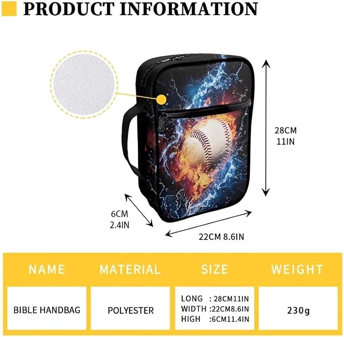 Coldinair Burning Baseball Bible Case for Boys Bible Covers Bible Cover for Men,Bible Bag Bible Covers for Girls,Bible Carrying Case for Women,Bible Holder Case Kids Bible Cover,Bible Carrier Bag