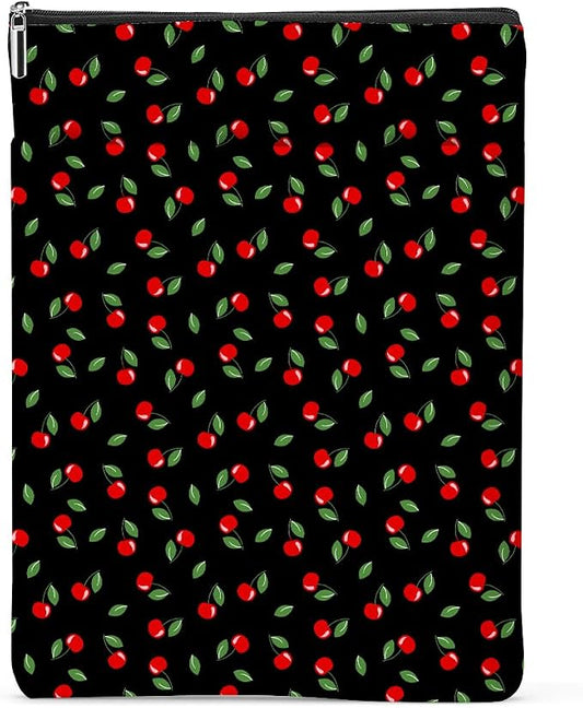 Cherries Decor Book Lovers Gifts Waterproof Book Sleeve Books Pouch Books Protector with Zipper and Front Pocket Bookish Gifts Cover Case for Women Girl Sister Reading Accessories Graduation
