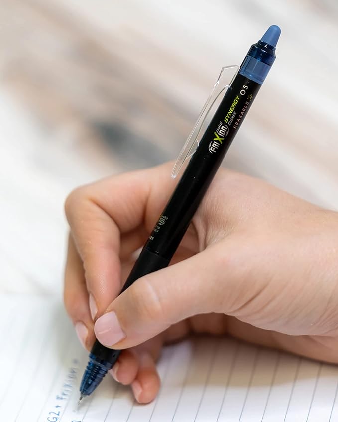 Pilot FriXion Synergy Clicker Erasable, Refillable, Retractable Gel Ink Pens, Extra Fine Point 0.5 mm, Pack of 8, Navy Ink, FriXion Erasable Pens 0.5 - Ideal for School & Office Writing