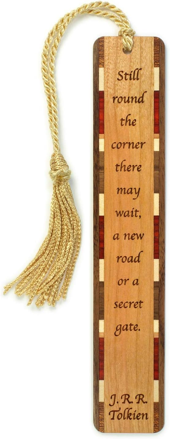 J.R.R. Tolkien Secret Gate Quote Personalized Wooden Bookmark | Inspirational Fantasy Literature Gift for Readers | Handmade Wood Bookmark with Gold Tassel | Made in the USA