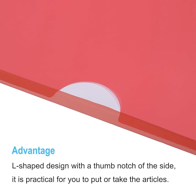 PATIKIL L Type Folders 12 Pack A4 Plastic File Project Pockets Clear Paper Document Jacket Sleeve for Office, Red