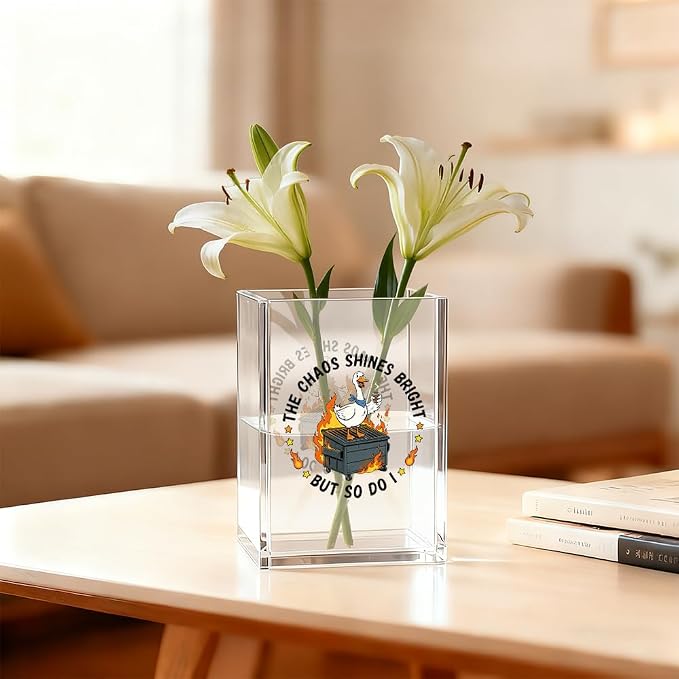 Everything is Fine Cosmetic Organizer Pen Holder, Acrylic Desk Holder for Pen Pencil, Office Gifts for Coworker, Dumpster Fire Desk Accessory (Transparent63)