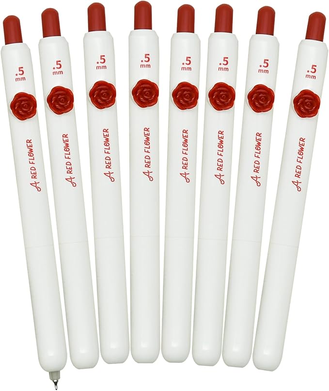 8 Pcs Red Ink Pens for Teachers Rose Clip Pen Inspirational Marking Pens Fine Point,Smooth Ink Pens Red Pen Bulk for Checking At School Office