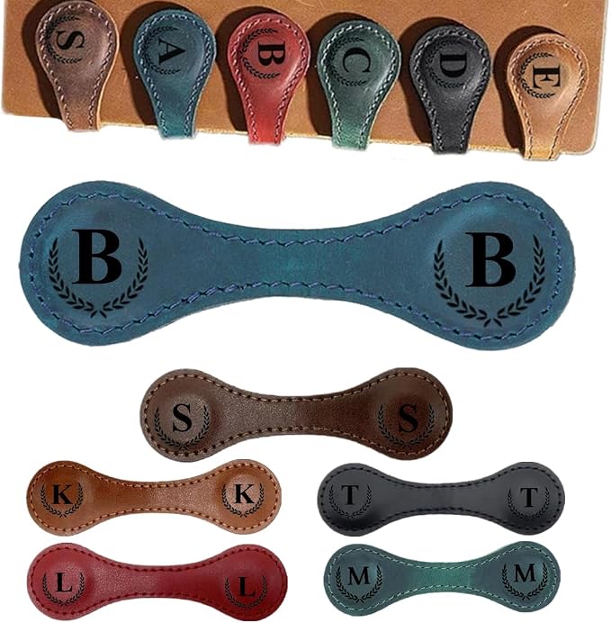 Personalized Magnetic Leather Bookmark, 26 Letters Custom Initial Bookmark, Multi-Functional for Women, Teachers, Book Lovers (B, Blue)