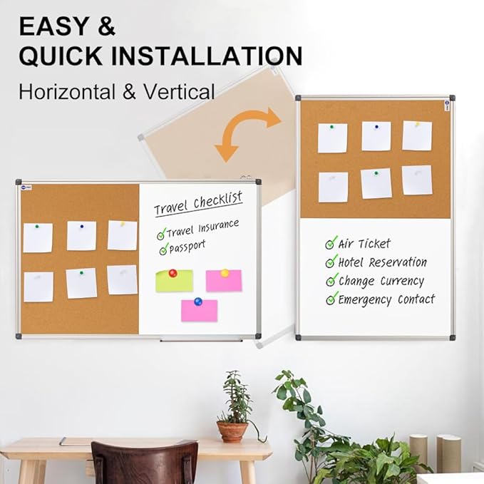 White Board and Cork Board Combo - 36 x 24 Inches Large Dry Erase Whiteboard and Bulletin Board, Magnetic Wall Pin Display Board for Home, Classroom & Office, 24"x36" Cork