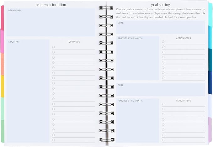 Inspired by Erin Condren A5 Undated Planner, Spiral Bound Daily & Weekly Planner with Monthly Tabs, Portable Organizer for Productivity, Goal Setting, Includes Sticker Sheets, Colorful Stripes Design
