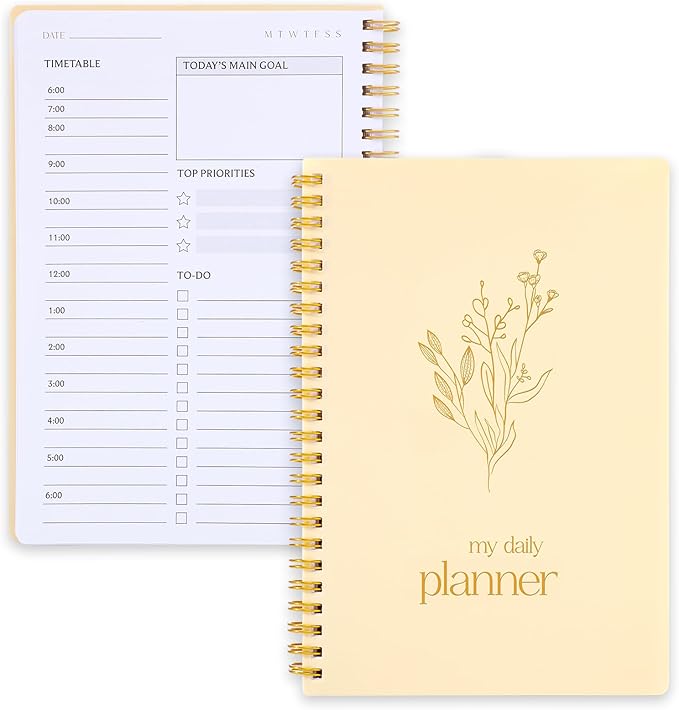 Thboxes Undated Daily Planner with Hourly Schedule, 5.71" X 8.35" Daily To DO List Noteboook Set Goals A5 Daily Personal Organizer Notepad School Work Office Improve Efficiency Planner, Light Brown
