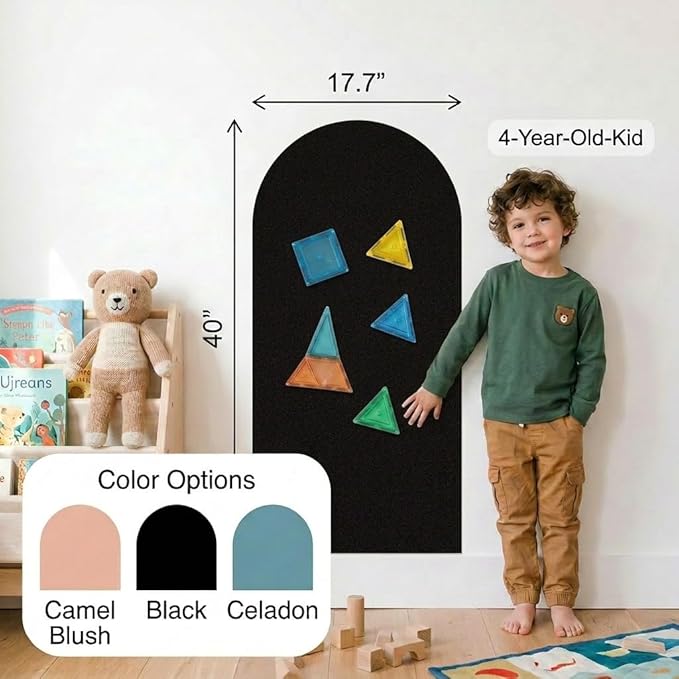 YOUNGJQ Magnetic Arch Wall Decal, Magnetic Chalkboard for Wall 39" x 18" Adhesive Backing Wallpaper for Playroom Home(Black)