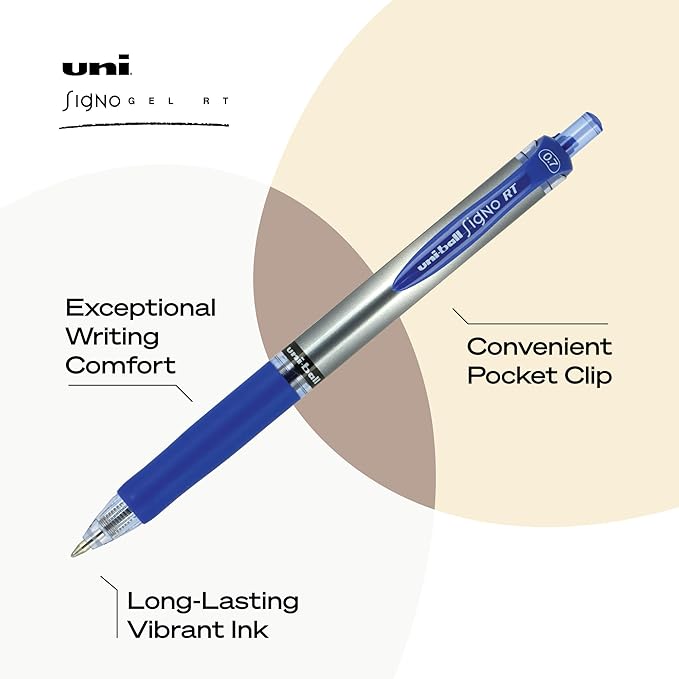 uniball Signo RT Gel Pens, Medium Point (0.7mm), Blue, 12 Pack