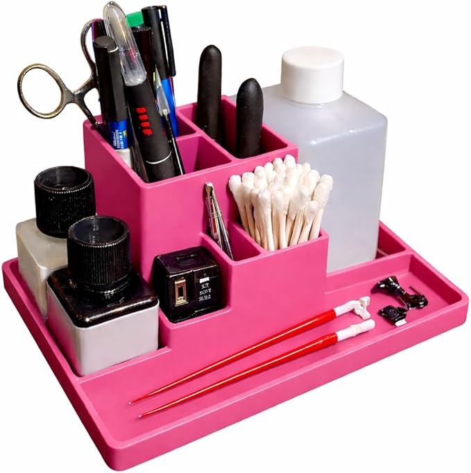 Tool Holder for Gunpla and Model Building, Desk Organizer for Miniatures and Warhammer Builders, Multiple Colors (Pink)
