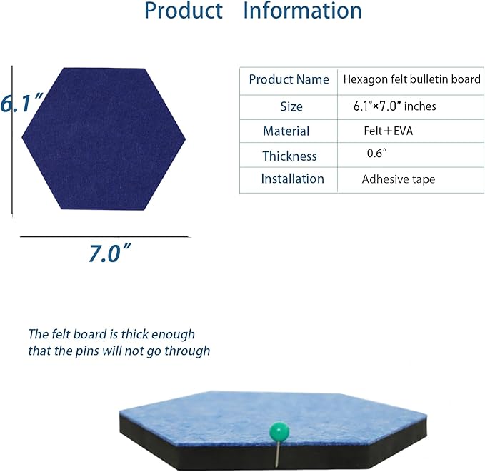 8Pcs Hexagon Felt Cork Board Tiles Self Adhesive Bulletin Board, Pin Board for Wall Decor Memos Photos Display (Set H)