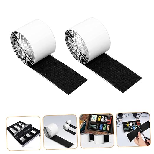 HANABASS 2-Piece Hook and Loop Pedal Mounting Tape for Electric Guitar Pedals Sturdy Nylon Adhesive Strips for Pedalboard Setup 2M Length