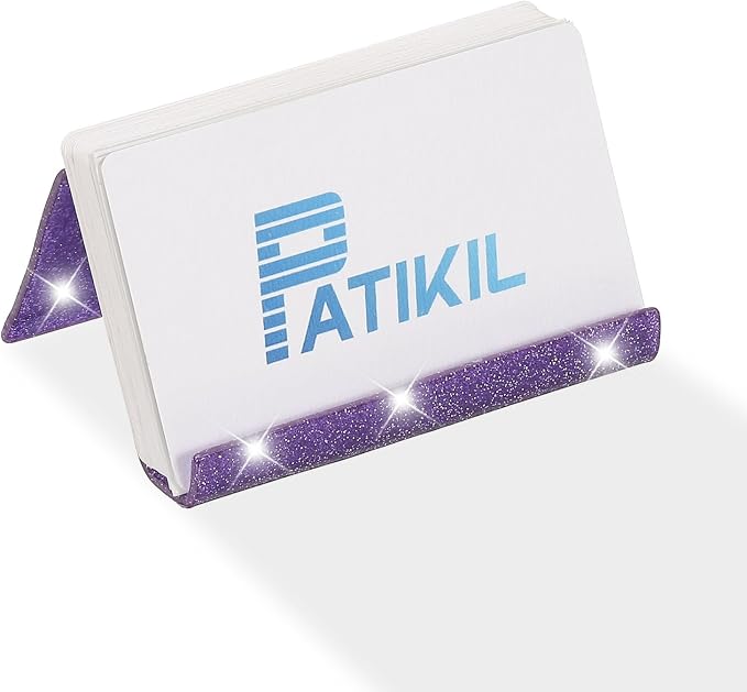 PATIKIL Business Card Holder for Desk, 2Pcs Acrylic Business Card Holders Shine Card Stand Organizer Cards Display for Office Exhibition, Purple