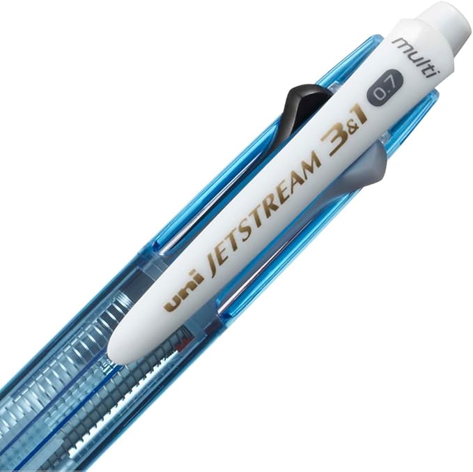 Uni Jetstream Multi Pen 3and1, 0.7mm Ballpoint Pen (Black, Red, Blue) and 0.5mm Mechanical Pencil, Sky Blue Body (MSXE460007.8)