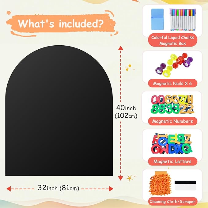 Magnetic Wall Decal 40x32 Inches Black Magnetic Wall Decal Arch Chalkboard with Multiple Accessories for Home Playroom