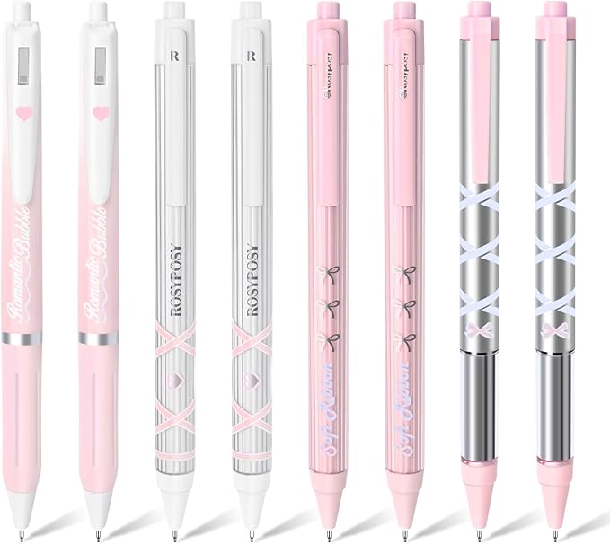 BAYTORY 8Pcs Gel Pens, Aesthetic Pens, Pastel Pen, Fine Point 0.5 mm Pen for Journaling, Retractable Quick Dry Black Ink, Smooth Writing for Office School Supplies (Pink Series)