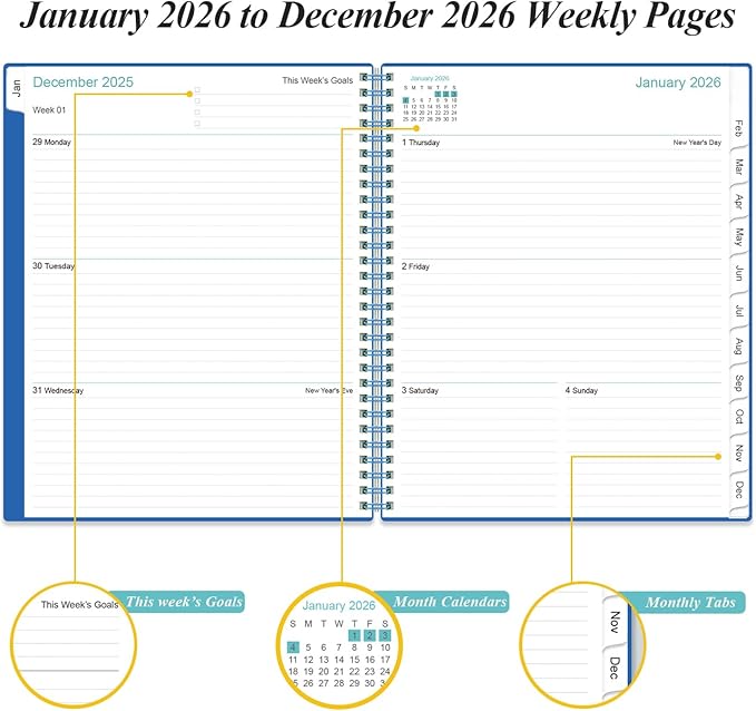2026 Planner - 8.5" x 11" Planner 2026 from January 2026 to December 2026, Large Weekly Monthly Planner 2026 with 12 Monthly Tabs, Inner Pocket, Blue