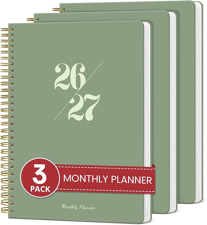 Monthly Planner 2026-2027, 3 Pack, 18 Months Calendar Planner 2026-2027, Runs from July 2026 - December 2027, 7" x 10", Perfect for School Office Home Planning - 3Green