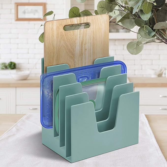 Acrimet 5 Section Incline File Sorter Organizer, Mail, Folder, Letter Desk Organizer, Rack for Office Organization Desktop (Plastic) (Solid Green Color)