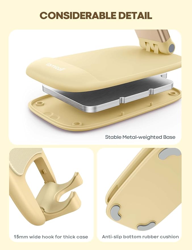 Lamicall Phone Stand for Desk - Telephone Stand Desk Accessories Desktop Office Must Have, Compatible with iPhone 17 16 15 14 13 Pro Max Mini, 12 11 XR X 8 7 6 Plus SE, 4-8'', Yellow