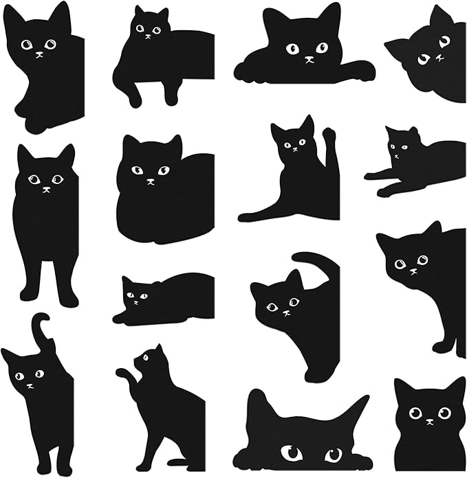 Teling 30 Pieces Black Cat Magnetic Bookmarks Assorted Cute Cat Bookmark Magnetic Book Page Clips Kawaii Animal Page Markers for Book Lovers Gifts Office Home Supplies, 15 Styles