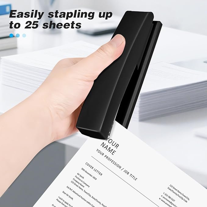 Stapler with 5000 Staples - Office Stapler, 25 Sheet Capacity, Staplers for Desk, Non-Slip, Black