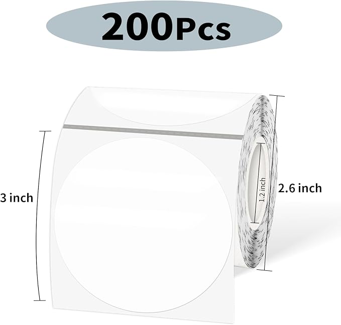 3 Inch Transparent Round Thermal Label, Self-Adhesive Clear Waterproof Circle Sticker for Logo Design, Multipurpose Direct Thermal Labels- 200 Sheets