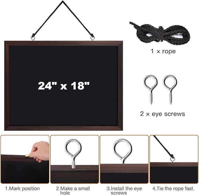 Comix Magnetic Chalkboard, 18 x 24 Inches Wooden-Framed Blackboard for Kids, Hanging Chalk Board for Home Kitchen Restaurant Menu